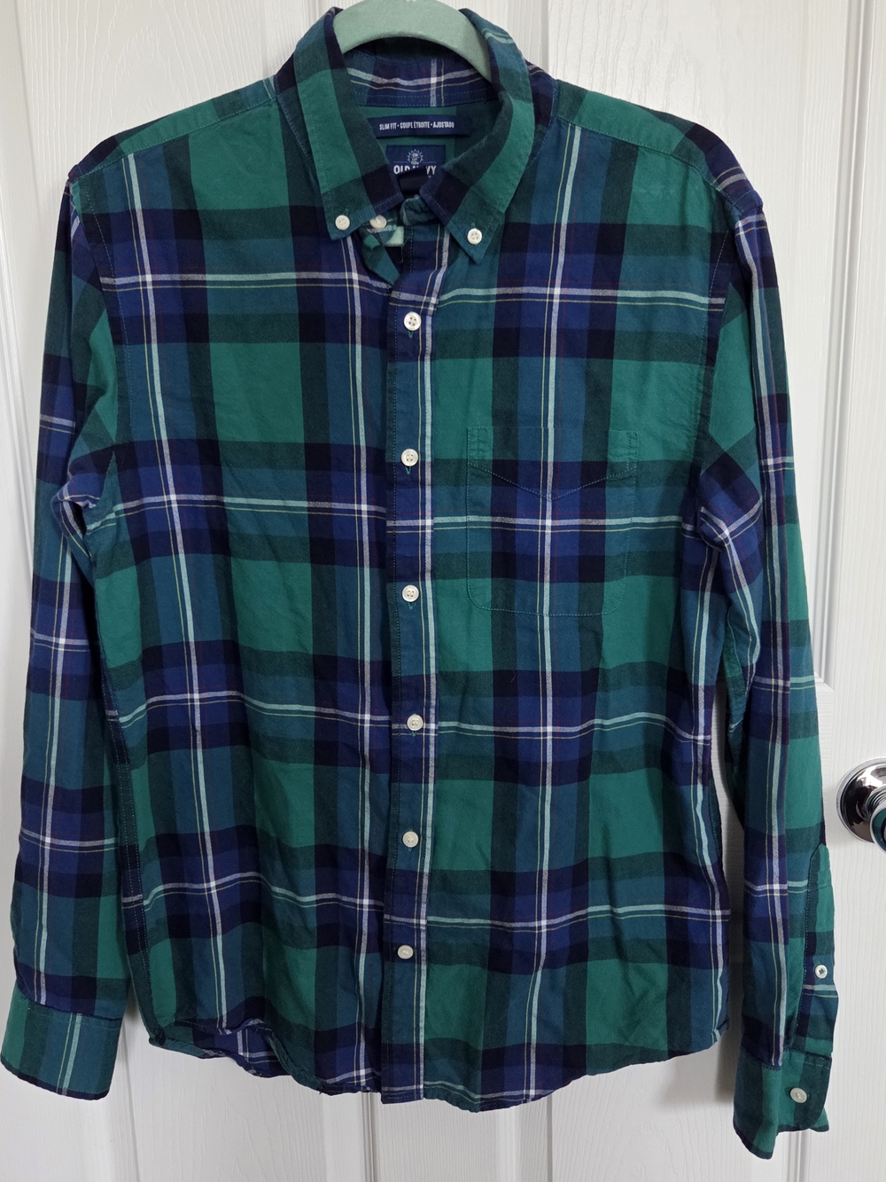 Old Navy Green and Navy Plaid Button-Down Shirt